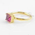 925 Silver Ring, Pink Tourmaline Quartz Gemstone Ring, 18k Gold Ring Jewelry